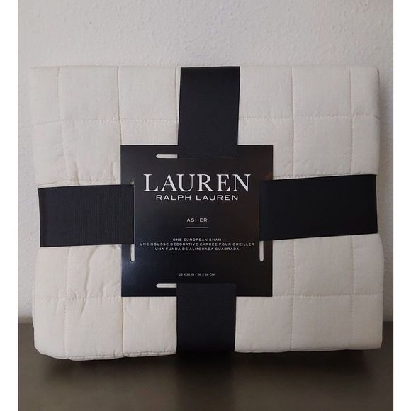 Ralph Lauren ASHER Ivory Cotton Poly Fiberfill Quilted European Euro Pillow Sham - Picture 1 of 9